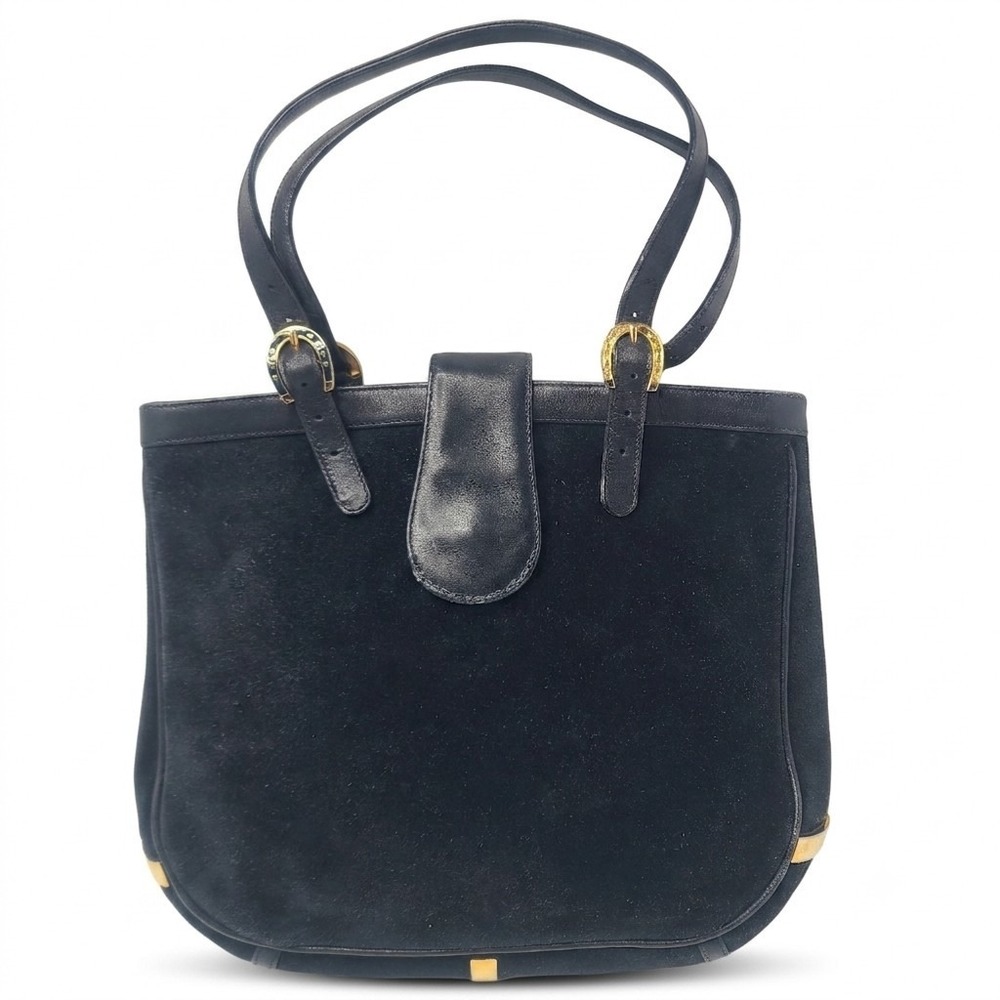 Vtg 70s Gucci Black Suede Leather Shoulder Bagβ Crest Charm Horshoe Buckle Italy
